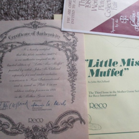 Little Miss Muffet Mother Goose 1981 Reco Collectible Plate J. McClelland w/Box - Picture 5 of 5